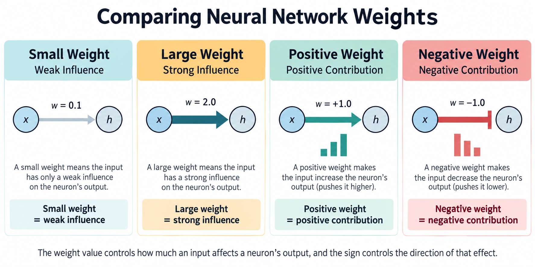 Comparison of small, large, positive, and negative neural network weights